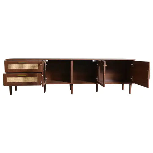 Rattan TV Stand With 3 Cabinets 2 Drawers