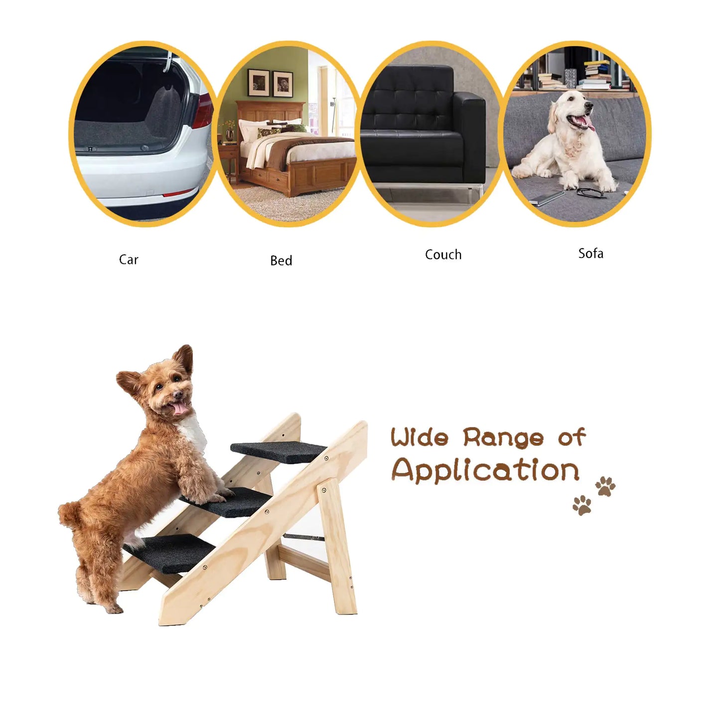 Foldable 3-Level Wooden Pet Stairs & Ramp