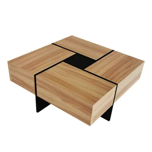 Mesa de centro de diseño único con 4 compartimentos de almacenamiento ocultos