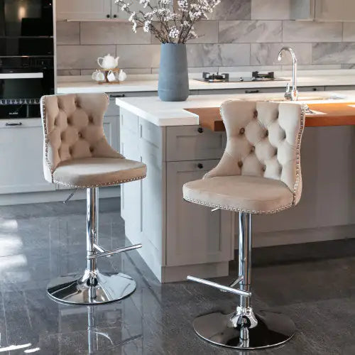 Swivel Velvet Barstools Adjusatble Seat - Set Of 2