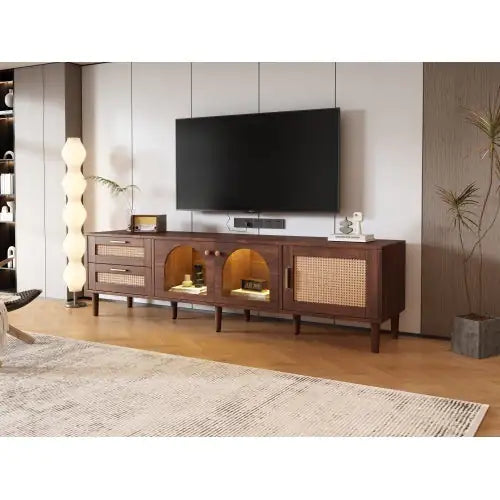 Rattan TV Stand With 3 Cabinets 2 Drawers