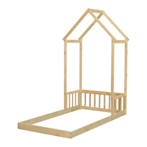 Twin House-shaped Roof Headboard Floor Bed