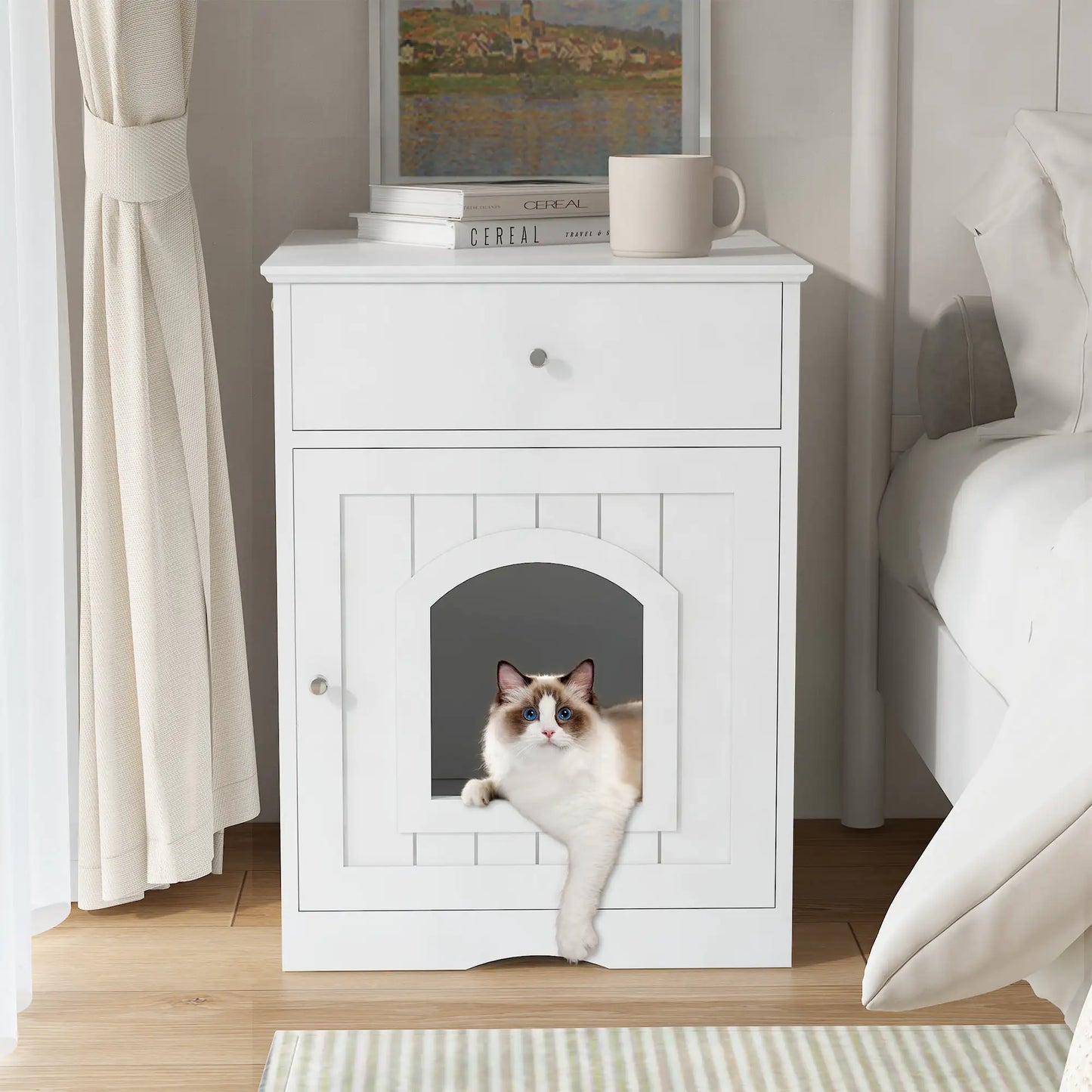 Caseta de madera para mascotas y caja de arena