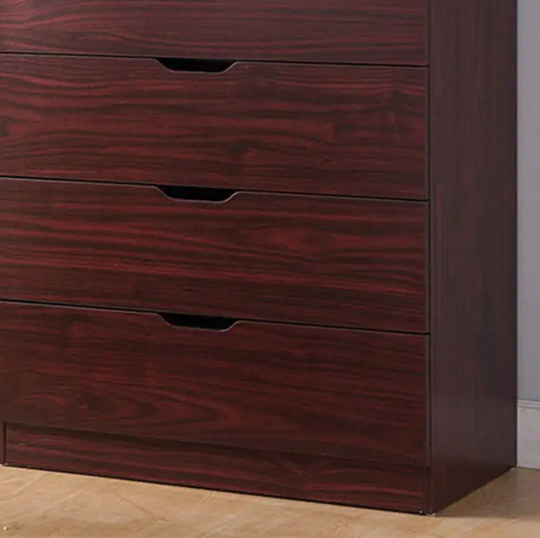 Cómoda de dormitorio de 5 cajones, cómoda con tiradores recortados, color caoba