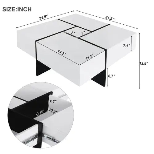 Mesa de centro de diseño único con 4 compartimentos de almacenamiento ocultos