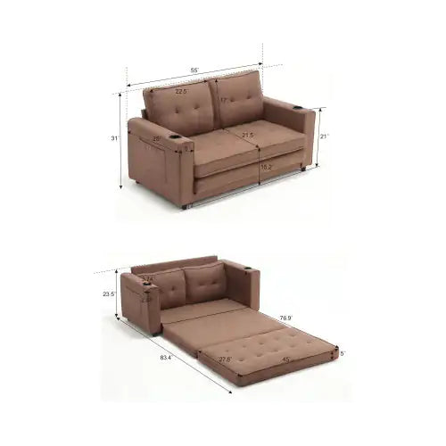 3-in-1 Upholstered Futon Sofa Convertible Floor Sofa Bed