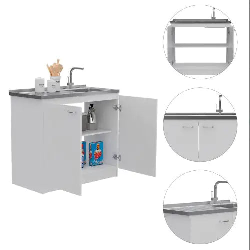 White Rectangle 2-Door Utility Sink and Cabinet
