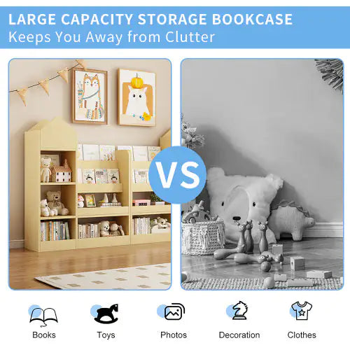 Wood Kids Wooden Bookshelf & Toy Storage Organizer