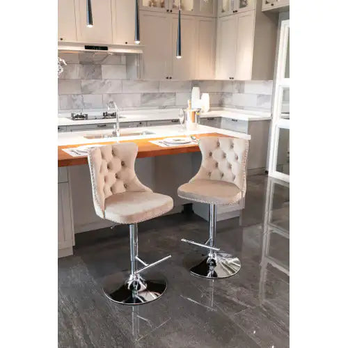 Swivel Velvet Barstools Adjusatble Seat - Set Of 2