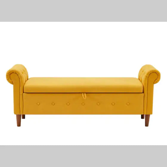 Yellow Linen Storage Ottoman