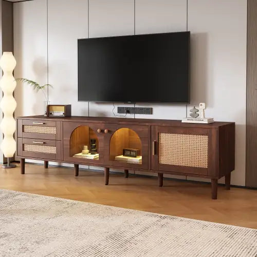 Rattan TV Stand With 3 Cabinets 2 Drawers