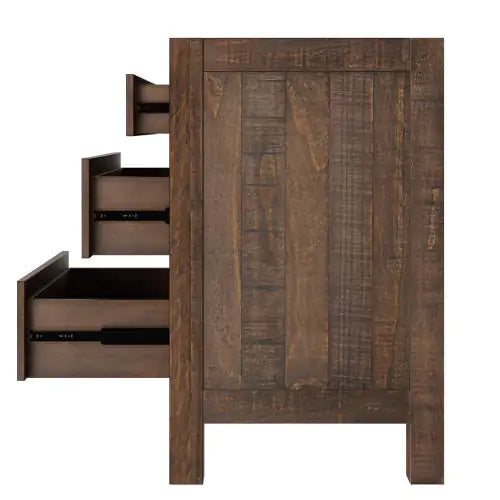 Rustic Farmhouse Style Three-Drawer Solid Pine Wood Nightstand