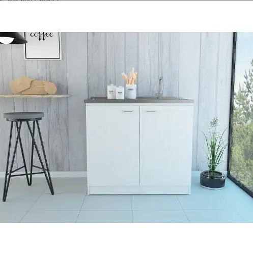 White Rectangle 2-Door Utility Sink and Cabinet