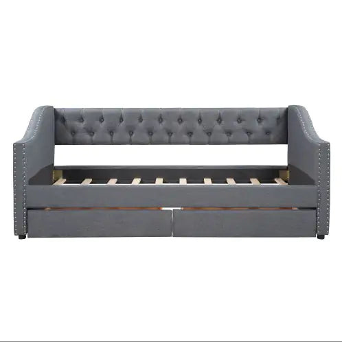 Divano letto imbottito con due cassetti