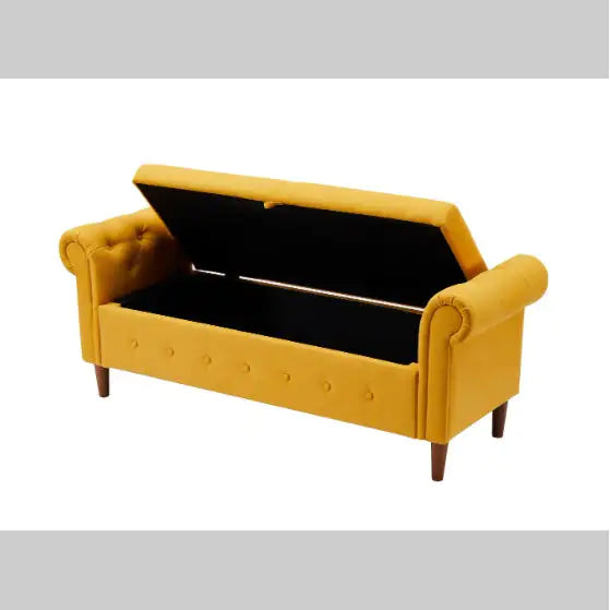 Yellow Linen Storage Ottoman