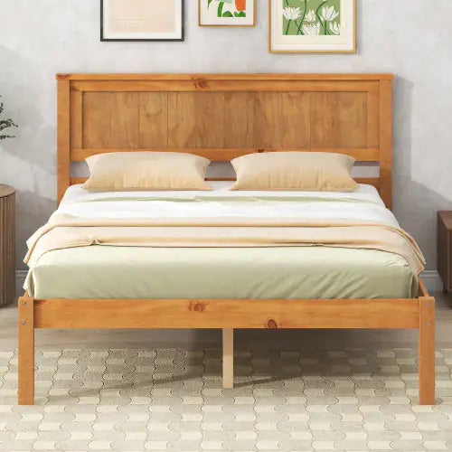 Oak Full Platform Bed with Headboard