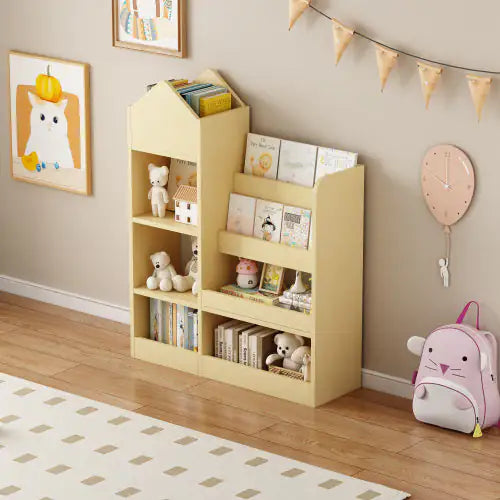 Wood Kids Wooden Bookshelf & Toy Storage Organizer