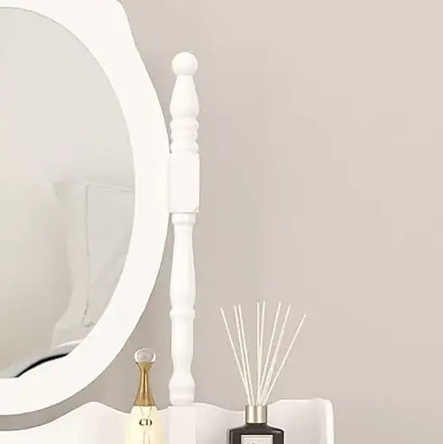 Vanity Table Set with 4 Drawers, Makeup Dressing Table with Cushioned Stool