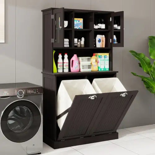 Black Tilt-Out Laundry Basket Cabinet
