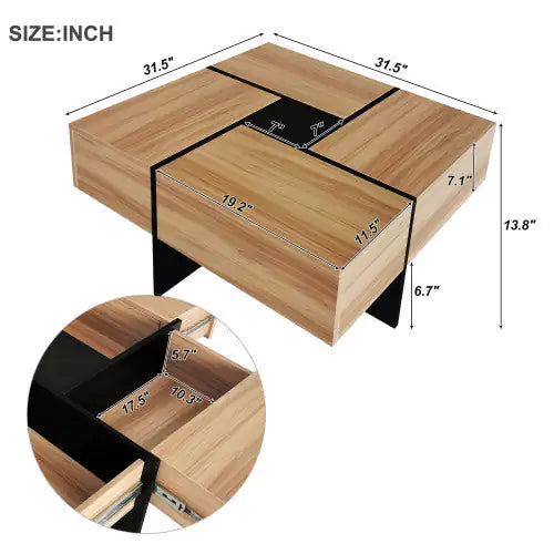Mesa de centro de diseño único con 4 compartimentos de almacenamiento ocultos