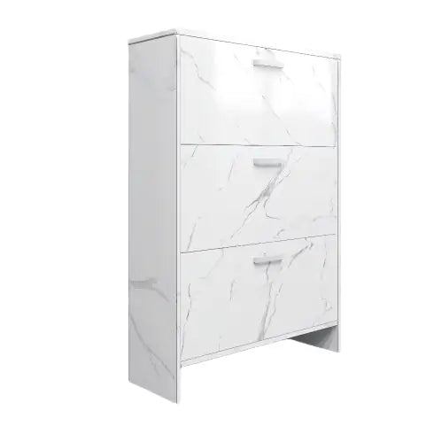 White Marble Color High Glossy 3 Doors Shoe Cabinet With Retro Handles