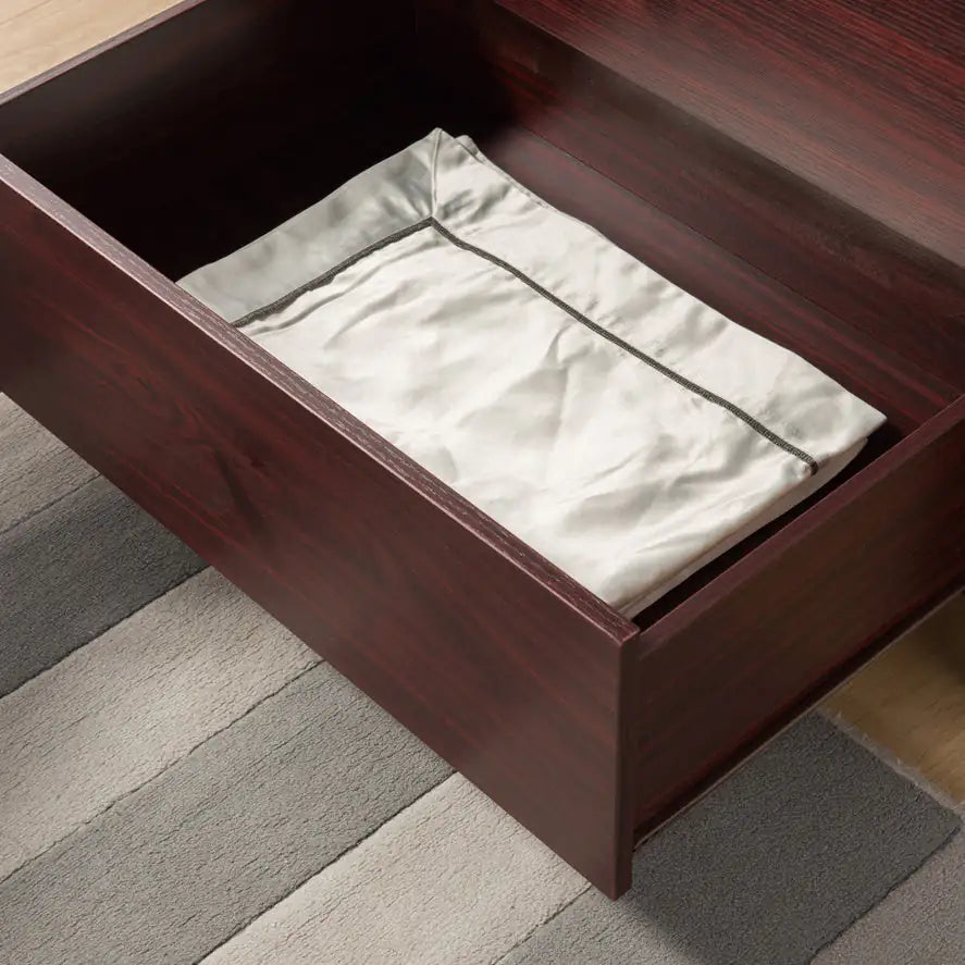 Cómoda de dormitorio de 5 cajones, cómoda con tiradores recortados, color caoba