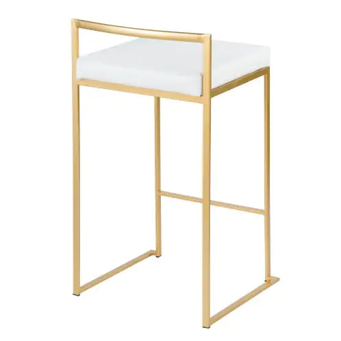 Fuji Contemporary-Glam Counter Stool – Set of 2 (Gold & White Faux Leather)
