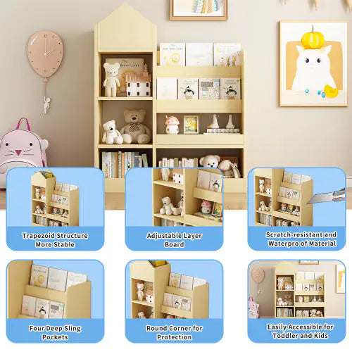 Wood Kids Wooden Bookshelf & Toy Storage Organizer