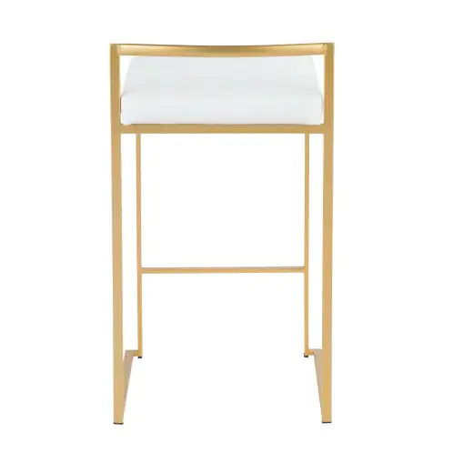 Fuji Contemporary-Glam Counter Stool – Set of 2 (Gold & White Faux Leather)