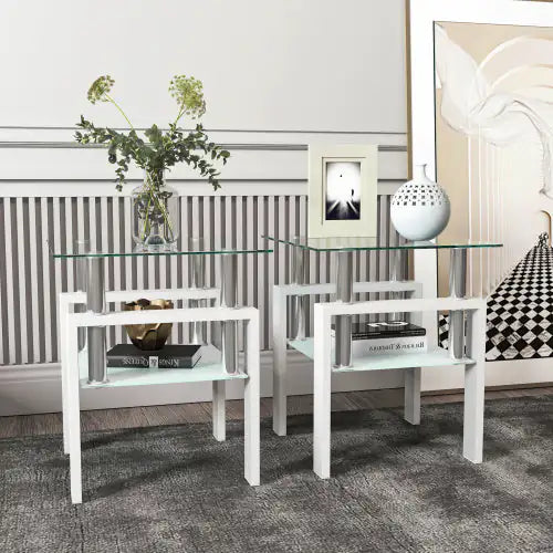 Modern Tempered Glass Tea Table - Set Of 2