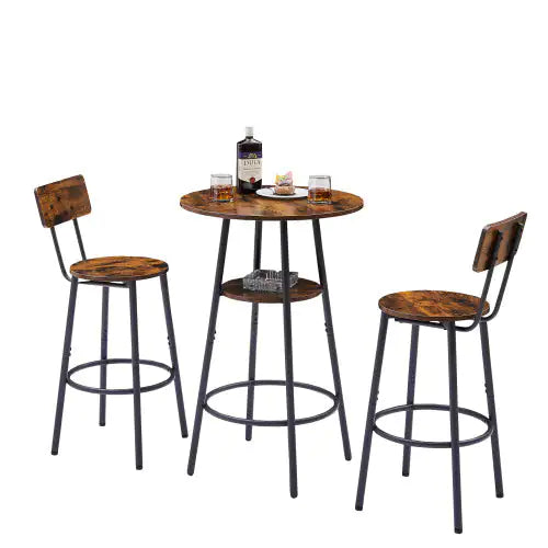 Round Bar Stool Set With Shelves