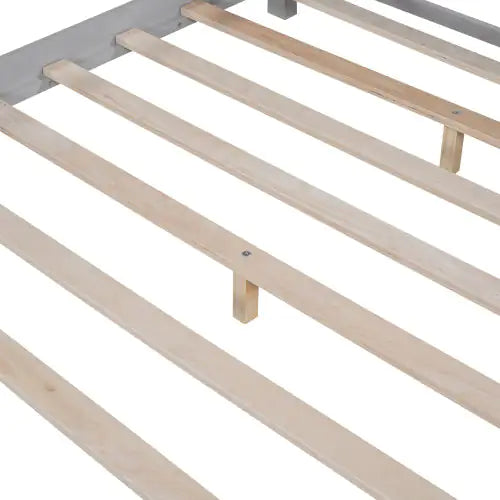 Wood Full-Size Platform Bed with Built-in LED Light, Storage Headboard, and Guardrail