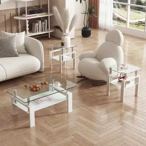 Modern Tempered Glass Tea Table - Set Of 2