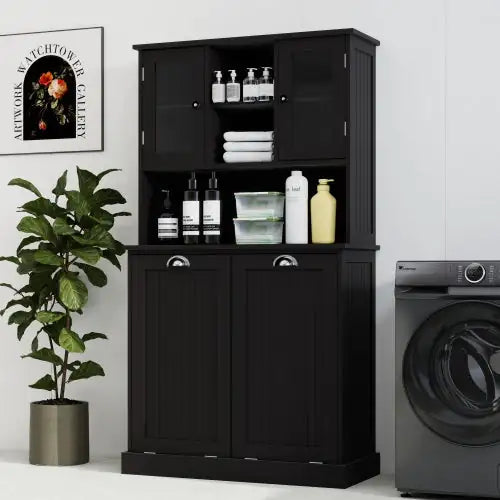 Black Tilt-Out Laundry Basket Cabinet
