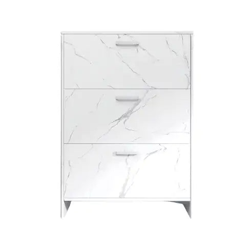 White Marble Color High Glossy 3 Doors Shoe Cabinet With Retro Handles