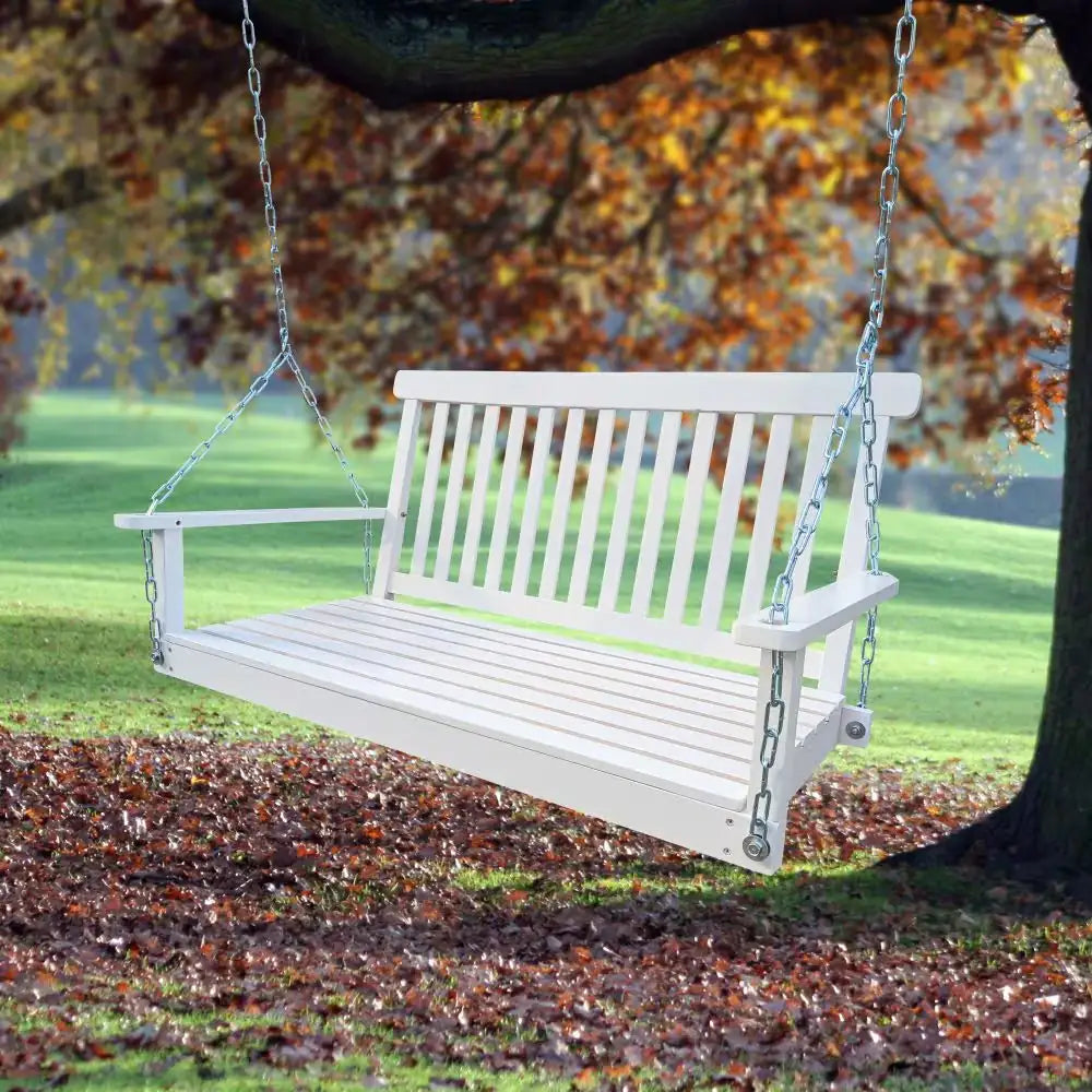 White Wooden Porch Swing