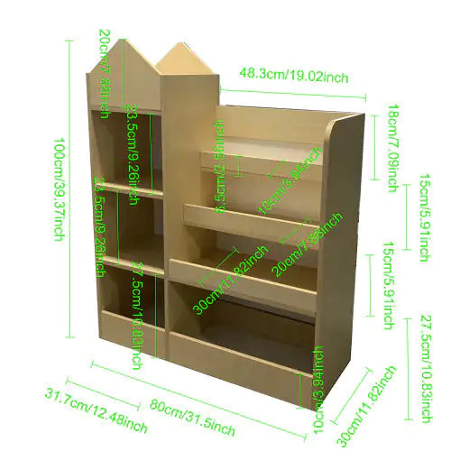 Wood Kids Wooden Bookshelf & Toy Storage Organizer