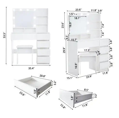 Vanity Makeup Desk Set with Mirror & Light