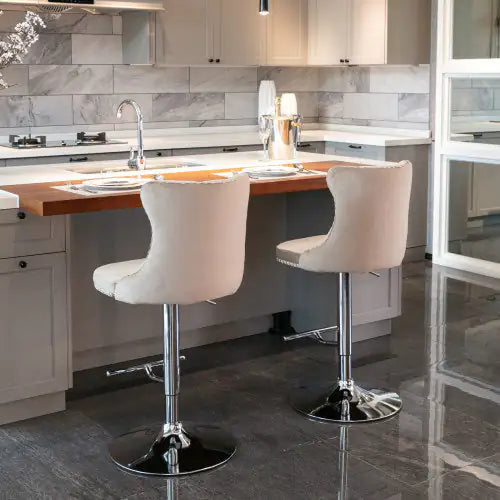 Swivel Velvet Barstools Adjusatble Seat - Set Of 2