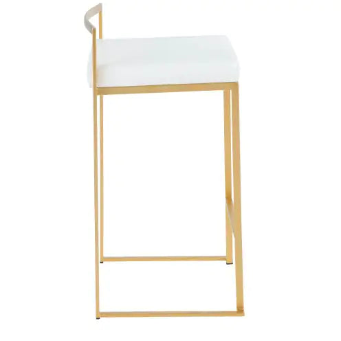 Fuji Contemporary-Glam Counter Stool – Set of 2 (Gold & White Faux Leather)