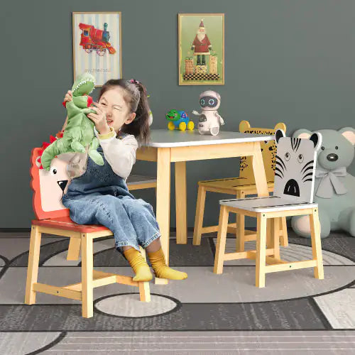 Juego de mesa y sillas de madera maciza para niños (5 piezas)