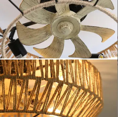 22" Boho Rattan Caged Ceiling Fan