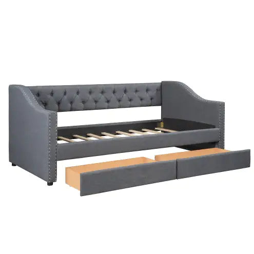 Divano letto imbottito con due cassetti