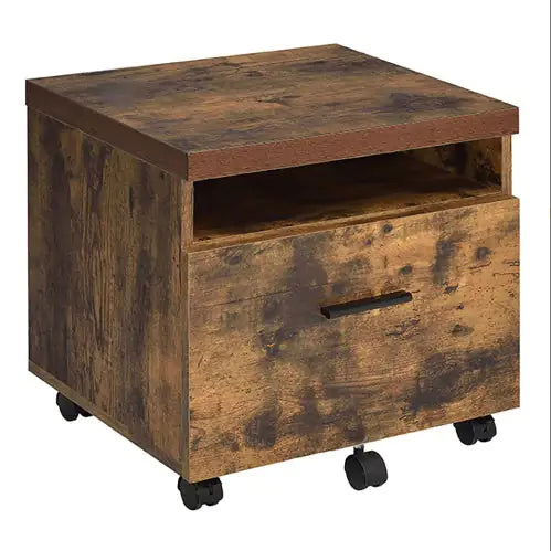 Mobiletto portadocumenti in rovere invecchiato e nero con 1 cassetto