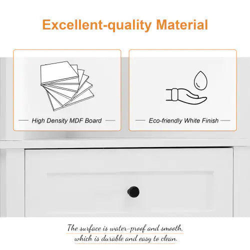 White Triangular Tall Cabinet with 3 Drawers & Adjustable Shelves