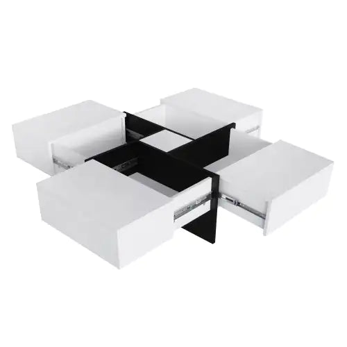 Mesa de centro de diseño único con 4 compartimentos de almacenamiento ocultos