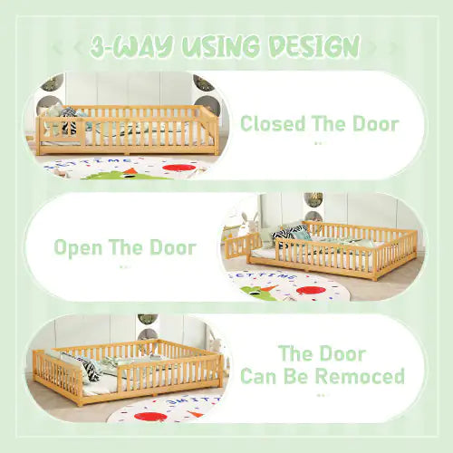 Bed With Safety Guardrails And Door For Kids
