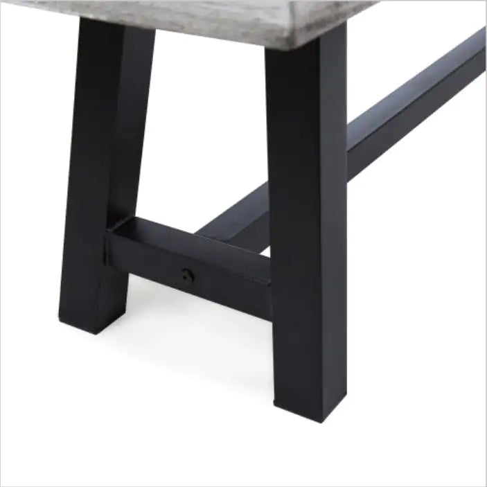 Light Grey Sandblast Finish Acacia Wood Dining Bench With Black Rustic Metal Finish Frame