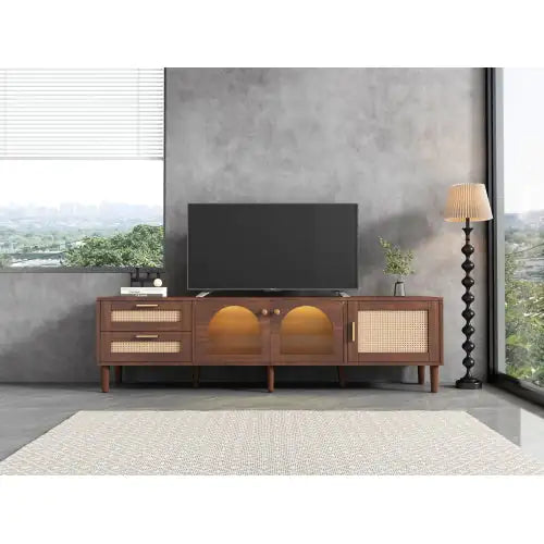 Rattan TV Stand With 3 Cabinets 2 Drawers