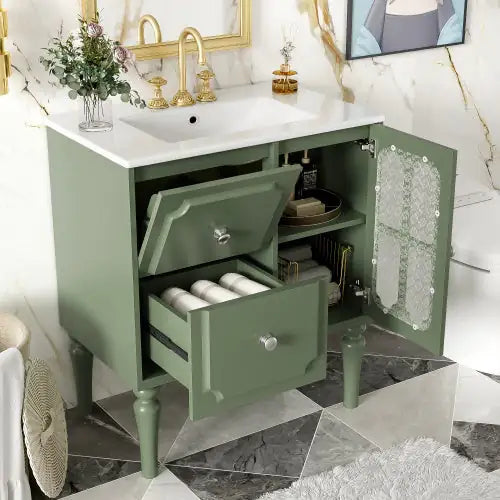 Vintage 30” Bathroom Vanity with Ceramic Sink